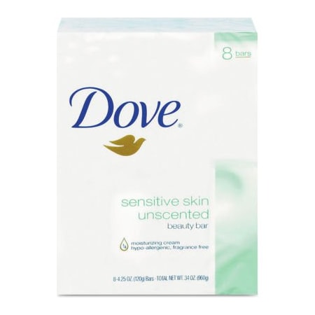 Unilever Sensitive Skin Bath Bar, Unscented, 4.5 Oz Bar, 8 Bars/Pack, 9 Packs/Carton CB613789